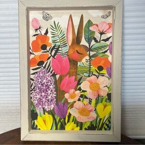 Pier 1 Framed Bunny Rabbit Floral Spring Wall Art Easter Cottagecore